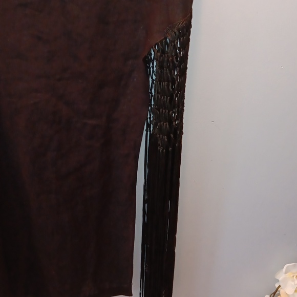 Zara black linen side fringe skirt - Picture 4 of 7